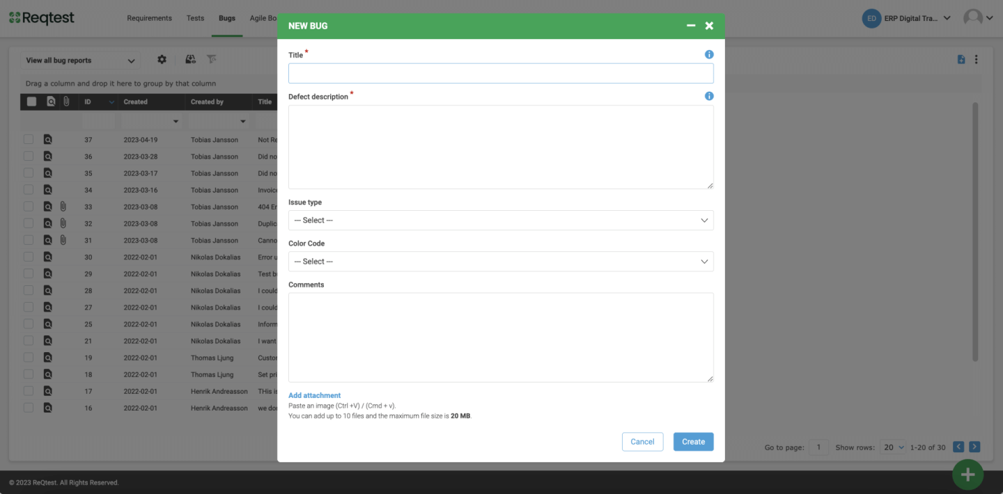 Create a bug directly from test case